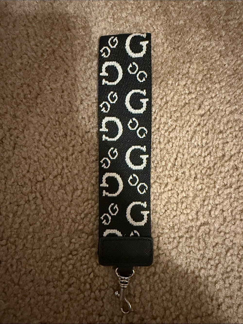 Black Guess Key Strap with White G Pattern